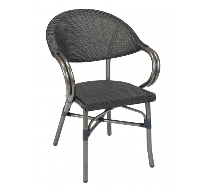 Powder Coated Aluminum Frame Arm Chair W/ Textilene Seat and Back - METRO A - Charcoal