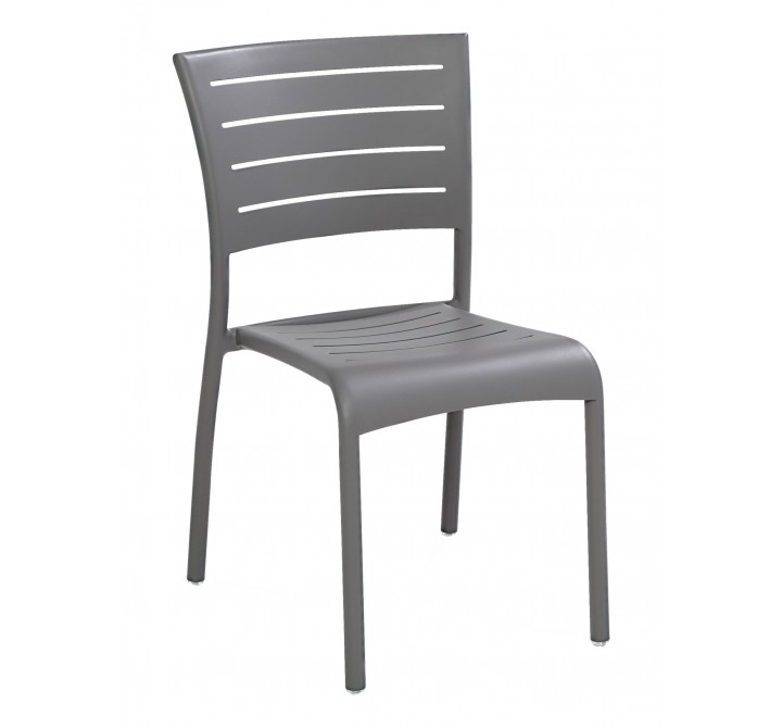 Aluminum Side Chair W/ Groove Cut Out - Warm Grey
