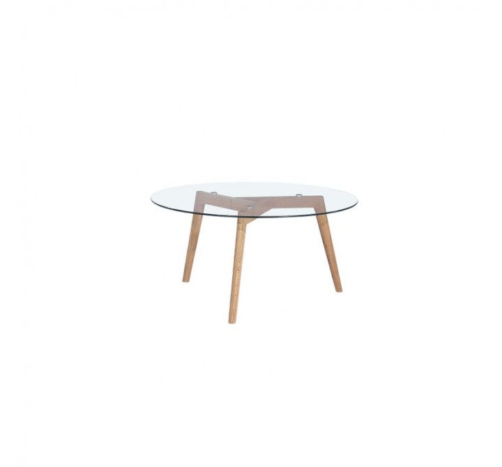 Diamond Sofa Monarch Round Cocktail Table w/ Oak Legs & Clear Tempered Glass Top 