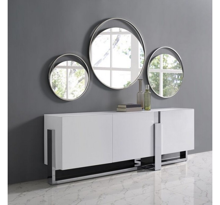 Ariel Large/Medium/Small Round Mirror In Matte White Polish