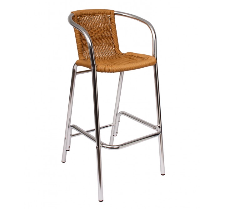 Madrid Arm Barstool Black Synthetic Wicker Anodized Aluminum