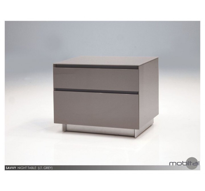 Savvy 2 Drawer Night Table High Gloss Light Grey with Brushed Stainless Steel