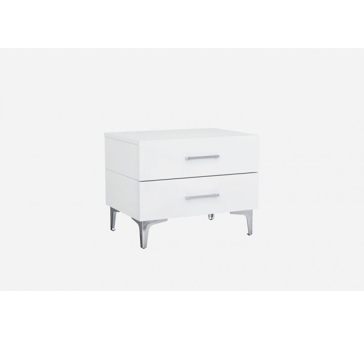 Diva Night Stand High Gloss White Chrome Handles Self-close Drawers Stainless Steel Legs