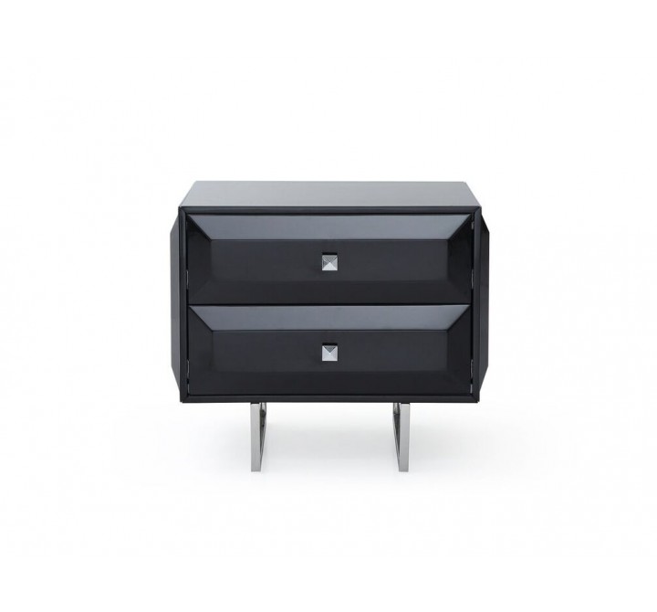 Abrazo Night Stand In High Gloss Black With 2 Self-close Drawers - Front
