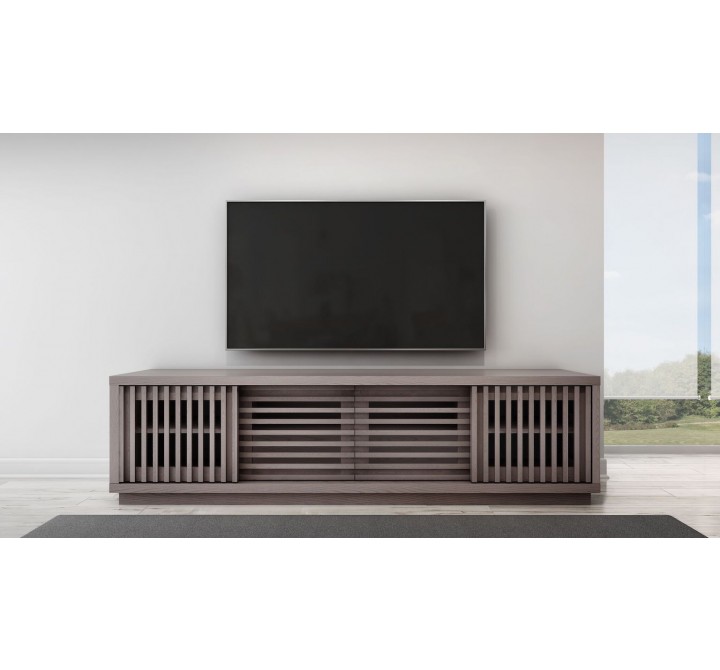 Furntiech Signature 82" Contemporary Coastal Grey Rustic TV Stand Media Console in American Red Oak