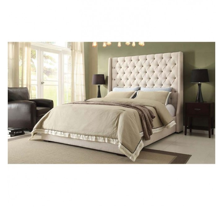 Diamond Sofa Park Avenue Tufted Bed with Vintage Wing in Desert Sand Linen