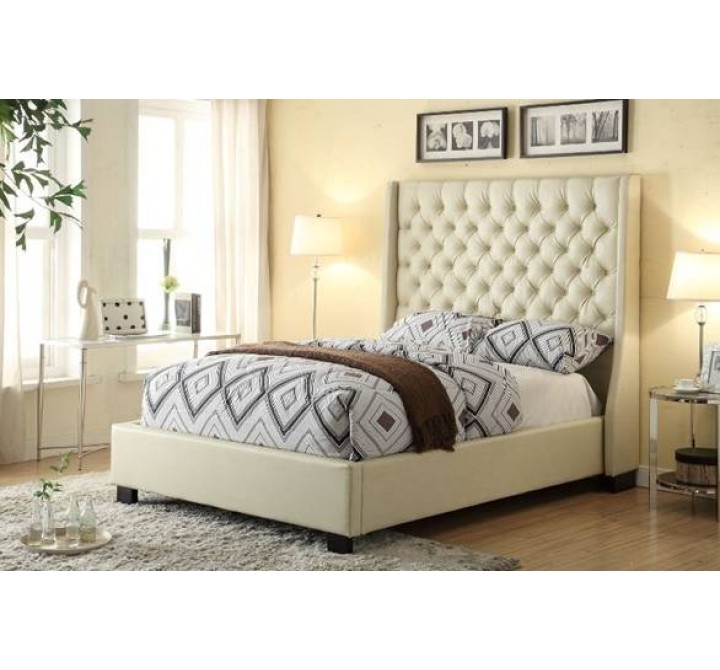 Diamond Sofa Park Avenue Tufted Bed with Vintage Wing in Wheat Savage Blended Leather