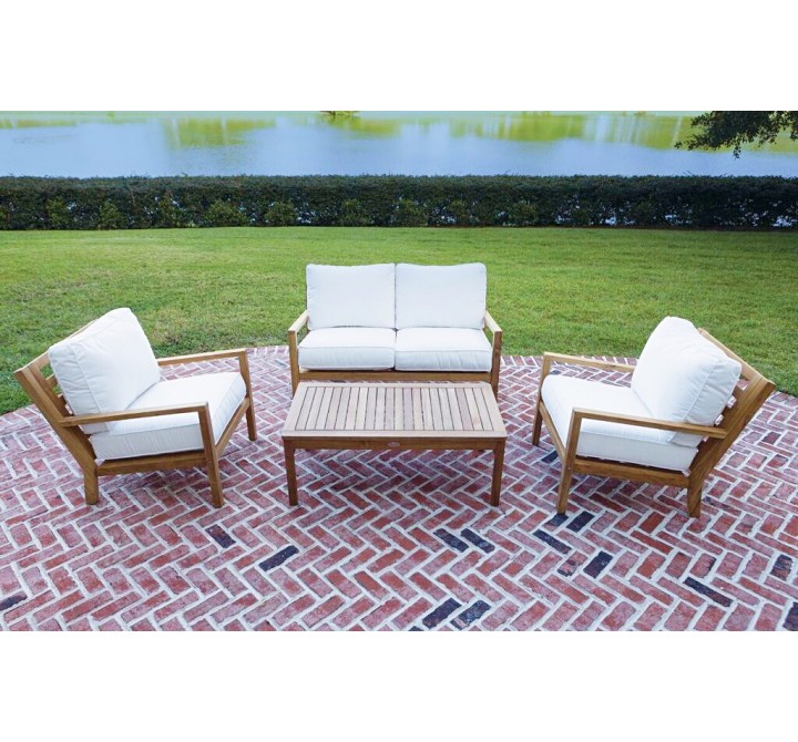 Royal Teak Coastal Wooden Set with Two Club Chairs, Miami Coffee Table and 2-Seater Loveseat