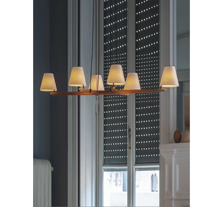 Brian Pendant Lamp White With Wooden And Fabric Material