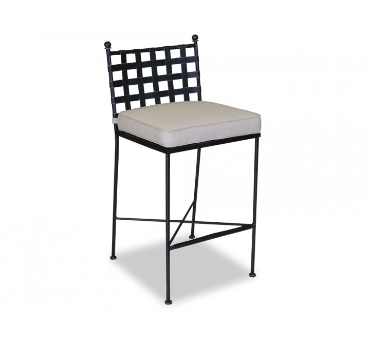 Sunset West Provence Aluminum Barstool With Cushions In Canvas Flax With Self Welt