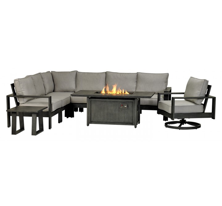 Paris 9-Piece Sectional Deep Seating Group With 61" x 31" Rectangle Fire Table