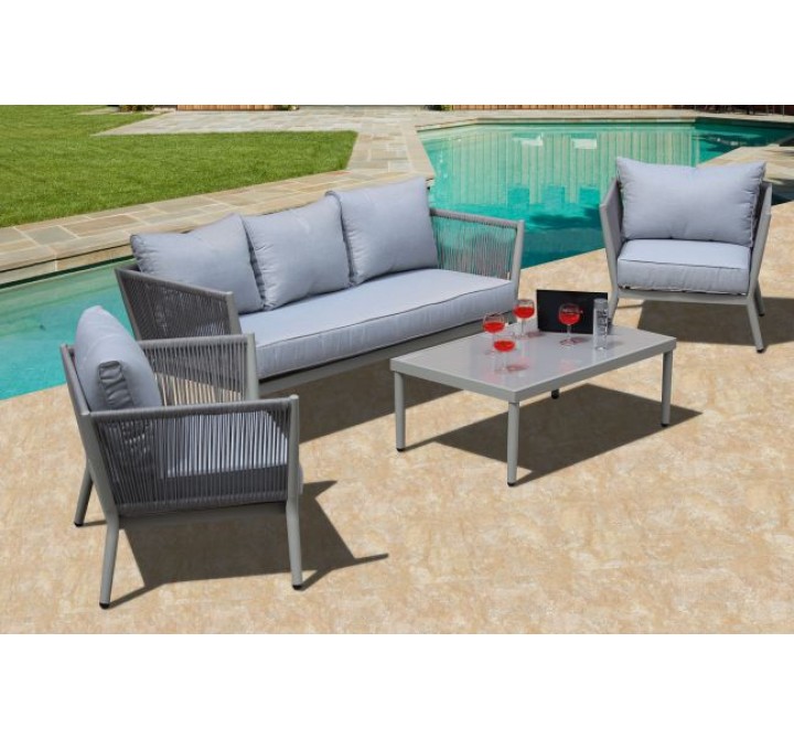Bellini Home and Gardens Greenwich Aluminum Woven Rope 4 Pc Estate Sized Deep Seating Set - French Grey/Aruba/Natural