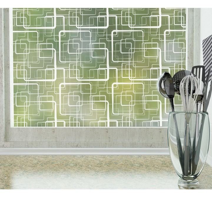 Odhams Press Retro Squares Frosted Non-Adhesive Decorative Window Film - Privacy Cling Film