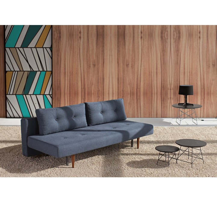 Recast Sofa With NST Blue Fabric Dark Wood Legs - Lifestyle