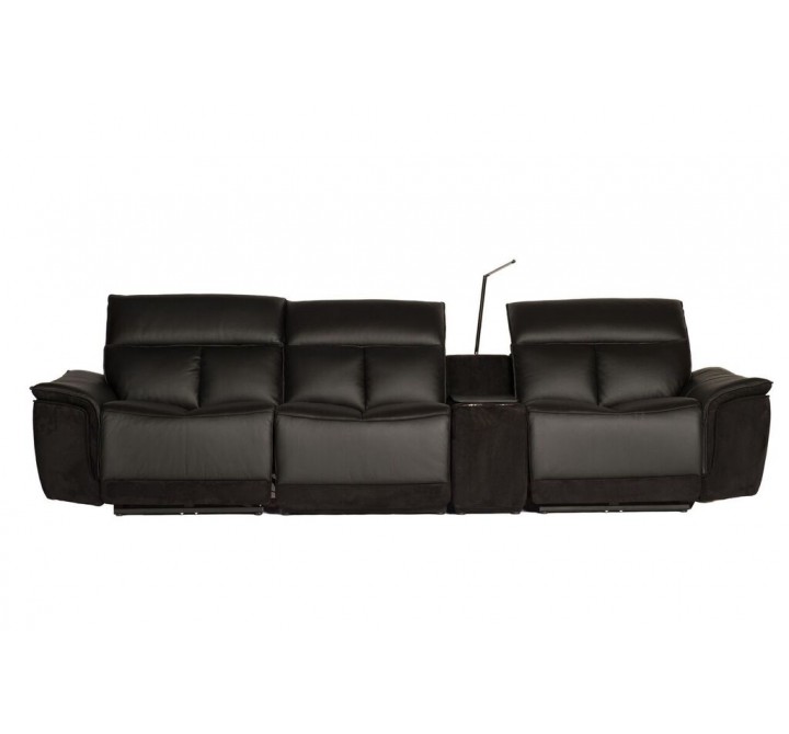 Modulate 4 Piece Recliner Midnight Black Leather with Black Fabric - Front
