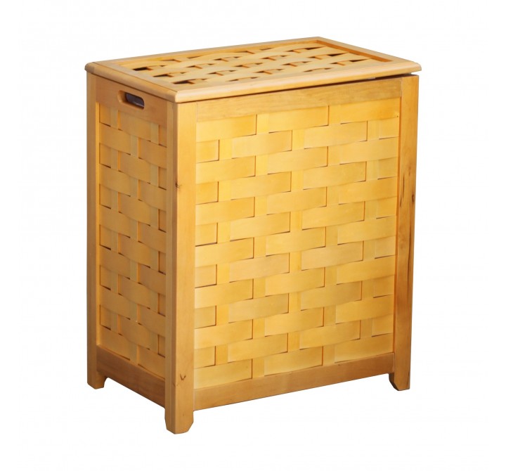 Natural Finished Rectangular Veneer Laundry Wood Hamper with Interior Bag - Angled