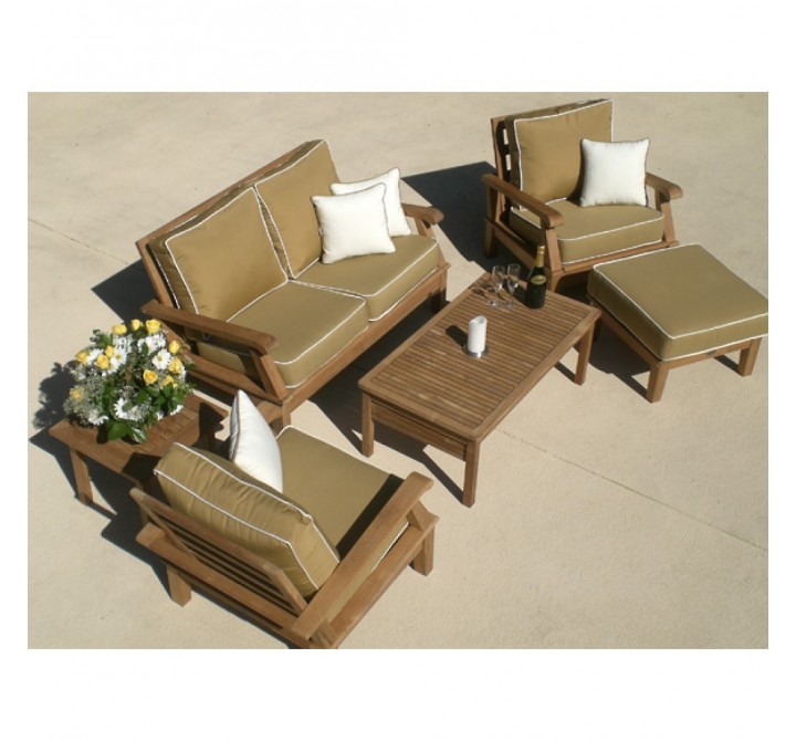 Royal Teak Coastal Tables and Ottoman Set