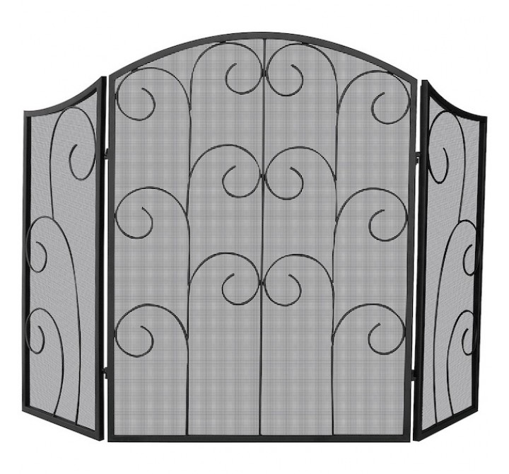 Mr. Bar-B-Q UniFlame?? 3 Panel Black Wrought Iron Screen with Decorative Scroll