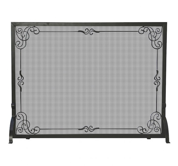 Mr. Bar-B-Q UniFlame® Single Panel Black Wrought Iron Screen with Decorative Scroll