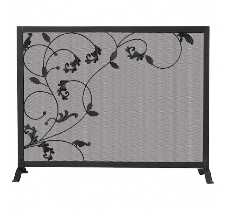 Mr. Bar-B-Q UniFlame® Single Panel Black Wrought Iron Screen with Flowing Leaf Design