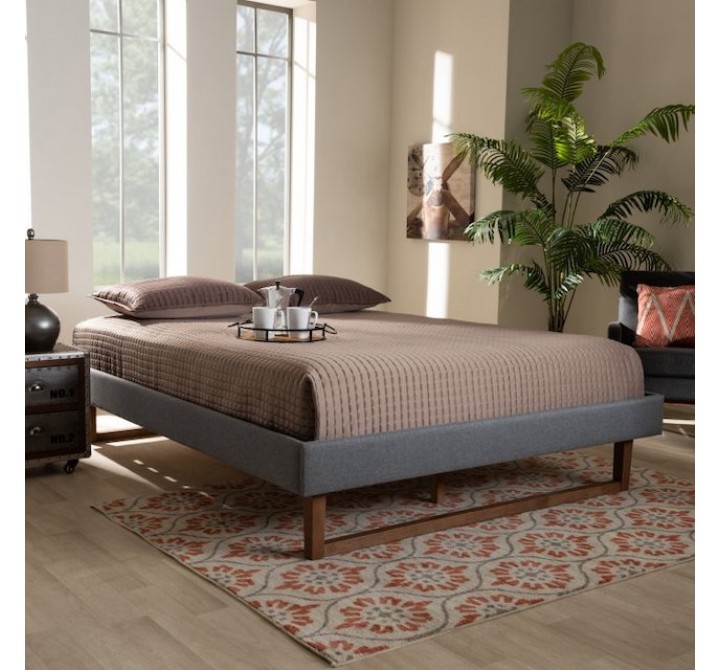 Baxton Studio Liliya Upholstered Wood Platform Bed Frame - Dark Grey