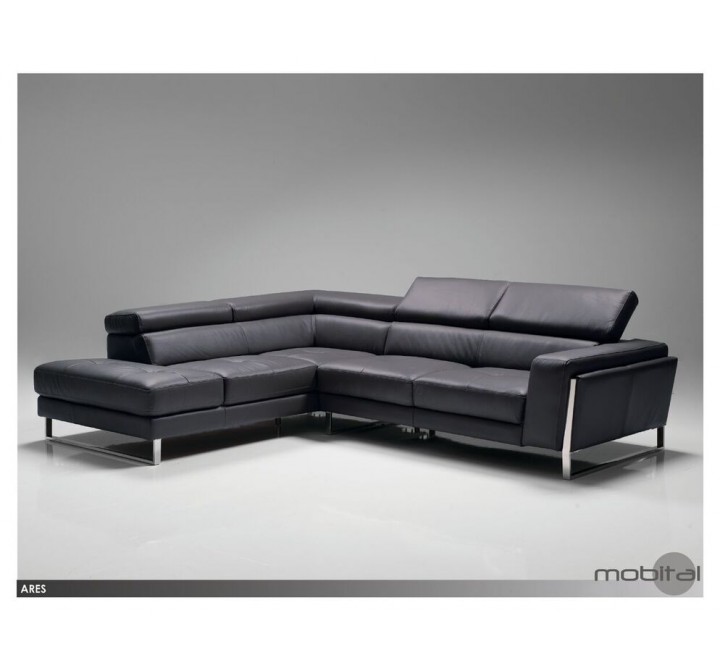 Ares LSF Sectional Slate Grey Top Grain Leather with Side Split and Polished Stainless Steel