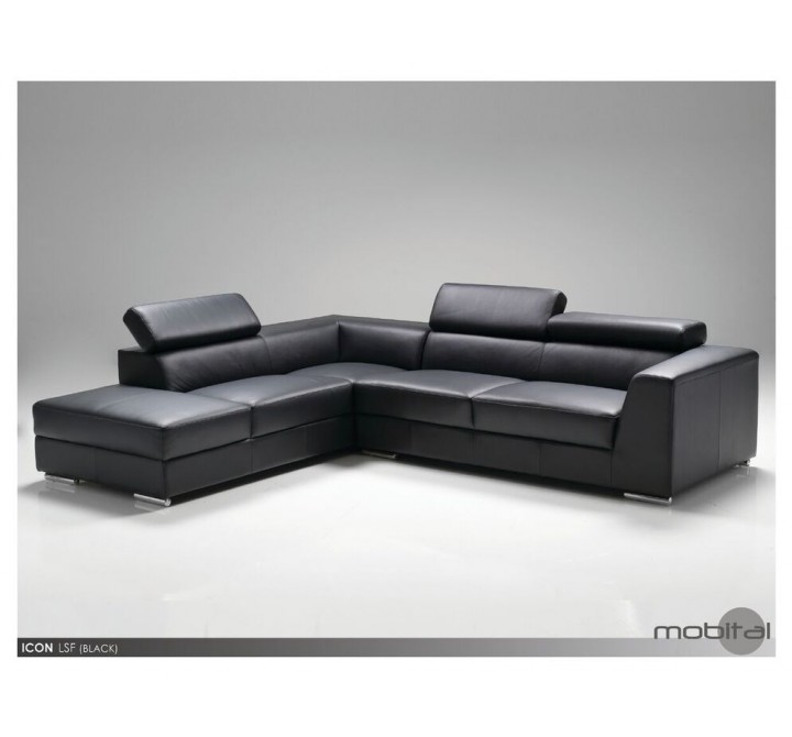 Icon LSF Sectional Black Premium Leather with Side Split