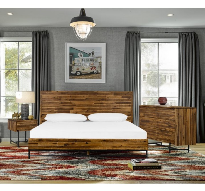 Cusco 3 Piece Acacia King Bed and Nightstands Bedroom Set  - Lifestyle