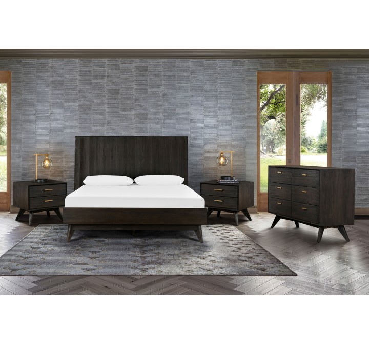 Loft 4 Piece Acacia King/Queen Bedroom Set with Dresser and Nightstands