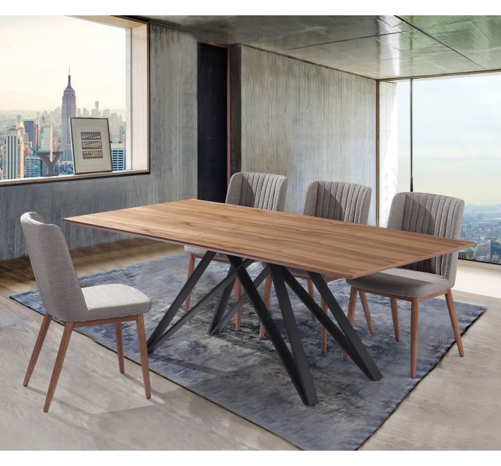 Wade Mid-Century Walnut Wood 5 Piece Dining Set - Lifestyle