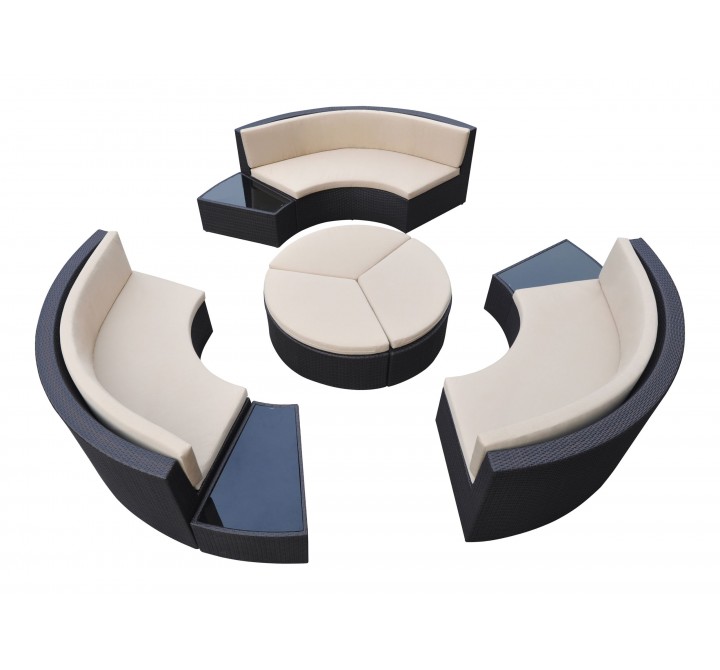 Barbados 9 piece Wicker Outdoor Patio Set in Black Powder Coated Finish with Water Resistant Beige Fabric Cushions