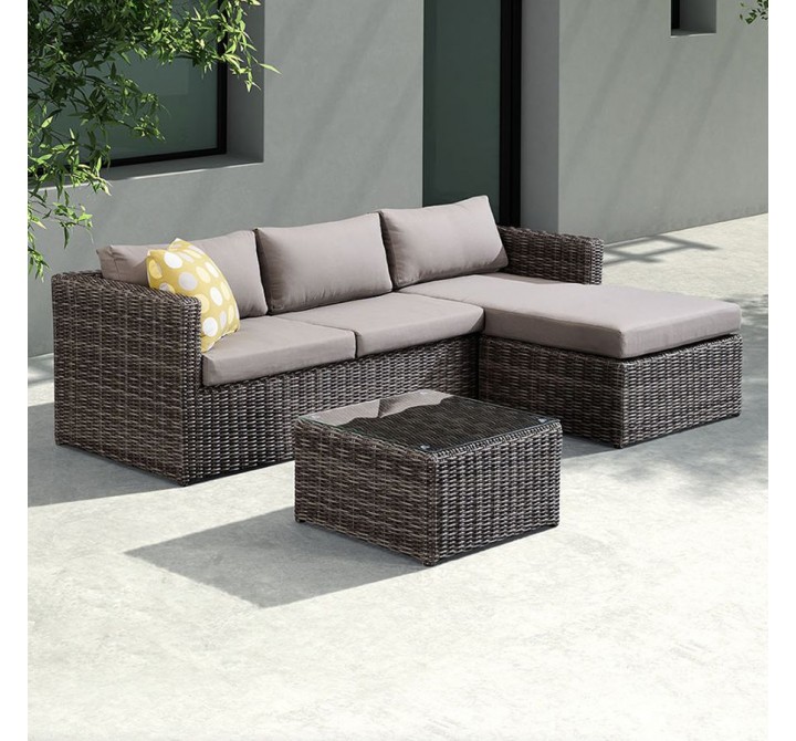 Hagen 3 piece Outdoor Rattan Sectional Chase Set with Brown Cushions and Modern Accent Pillows - Lifestyle