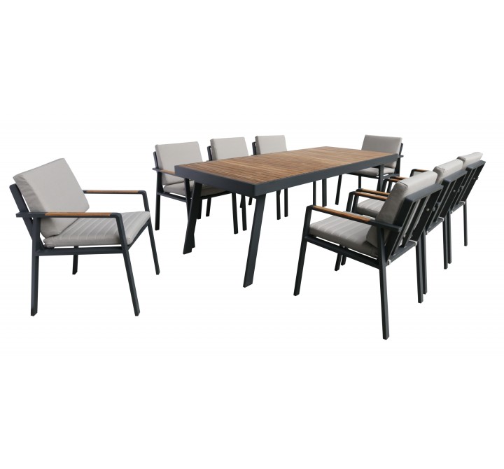 Nofi Outdoor Patio Dining Set in Charcoal Finish with Taupe Cushions (Table with 8 Chairs)