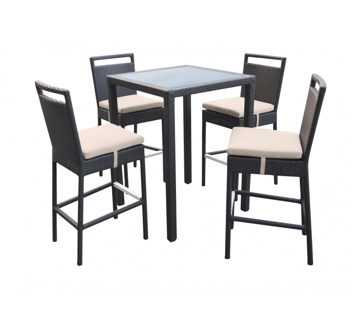 Tropez Outdoor Patio Wicker Bar Set (Table with 4 barstools)