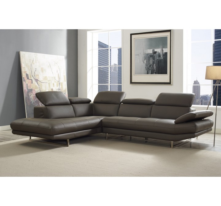Pandora Sectional In Dark Gray Italian Leather