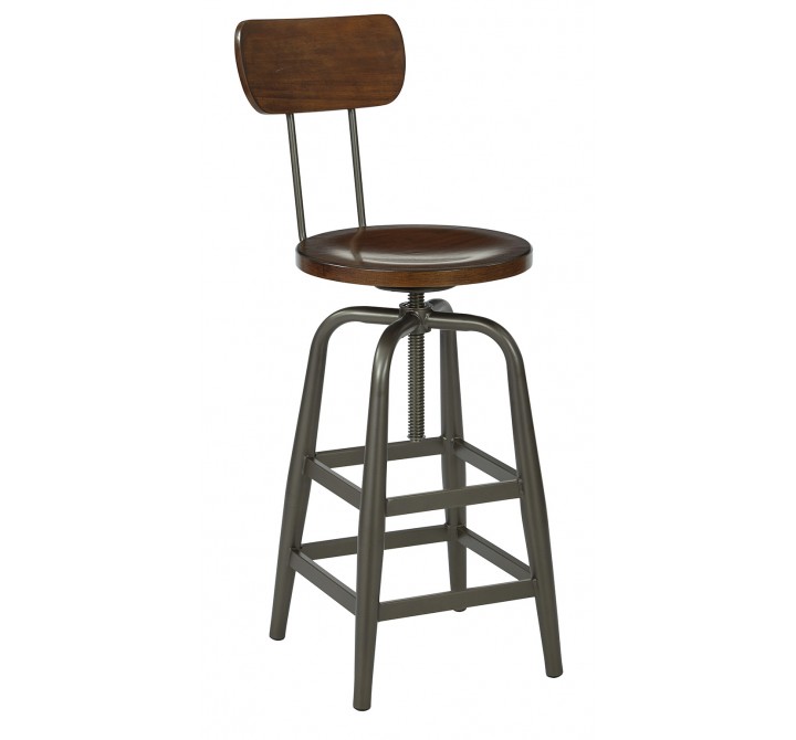 Sullivan Swivel Stool With Back In Pewter & Walnut Finish