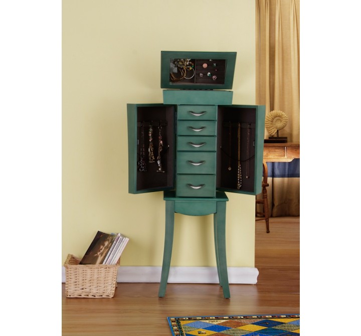 Paris Jewelry Armoire - Sea Green - Opened