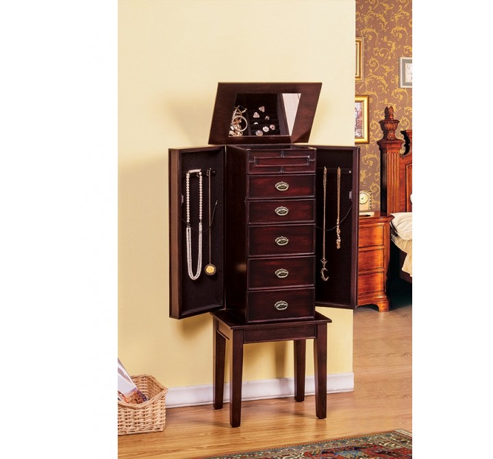 Augusta Jewelry Armoire - Brown - Drawers Opened
