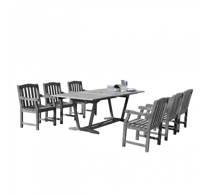 Renaissance Outdoor 7-piece Hand-scraped Wood Patio Dining Set with Extension Table - White BG