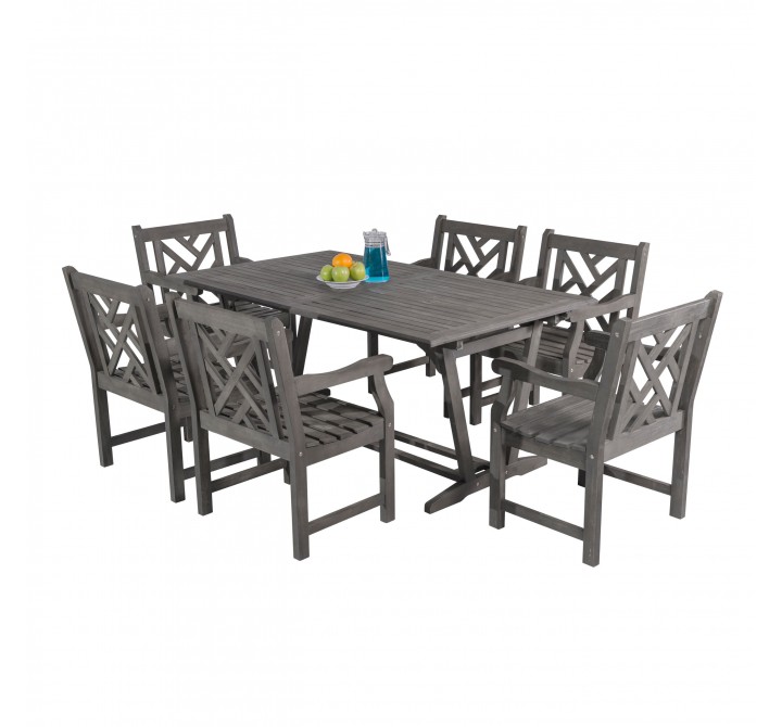 Renaissance Outdoor 7-piece Hand-scraped Wood Patio Dining Set with Extension Table - White bG