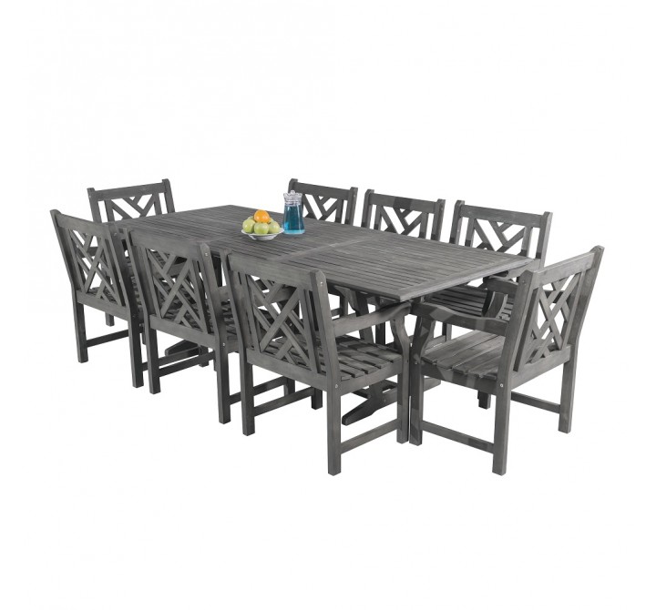 Vifah Renaissance Outdoor 9-piece Hand-scraped Wood Patio Dining Set with Extension Table -Set in White BG