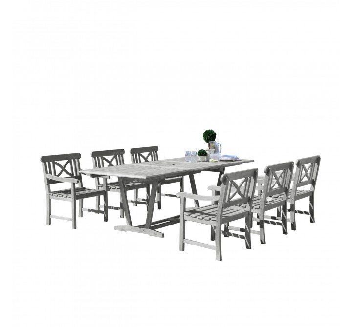 Renaissance Outdoor 7-piece Hand-scraped Wood Patio Dining Set with Extension Table - White BG