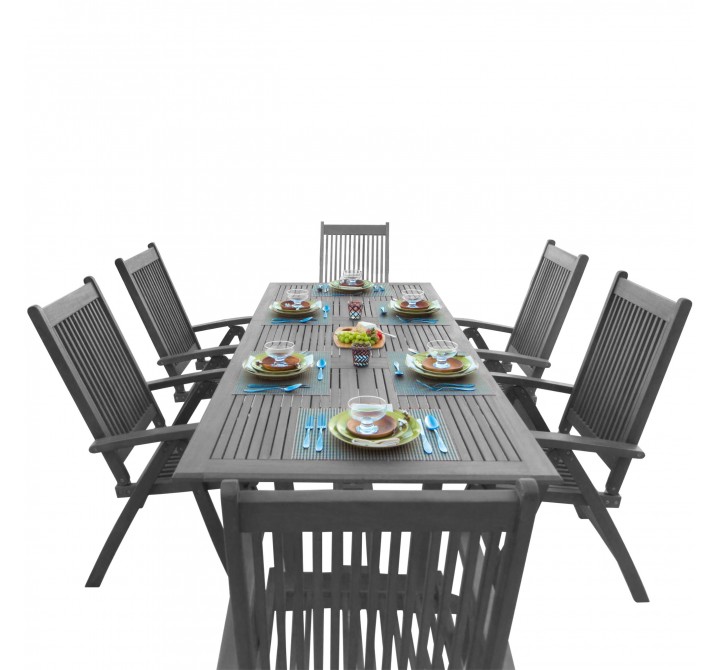 Renaissance Outdoor Patio Hand-scraped Wood 7-piece Dining Set with Extension Table - White BG