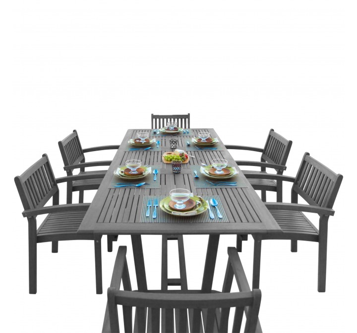 Renaissance Outdoor Patio Hand-scraped Wood 7-piece Dining Set with Extension Table - White BG