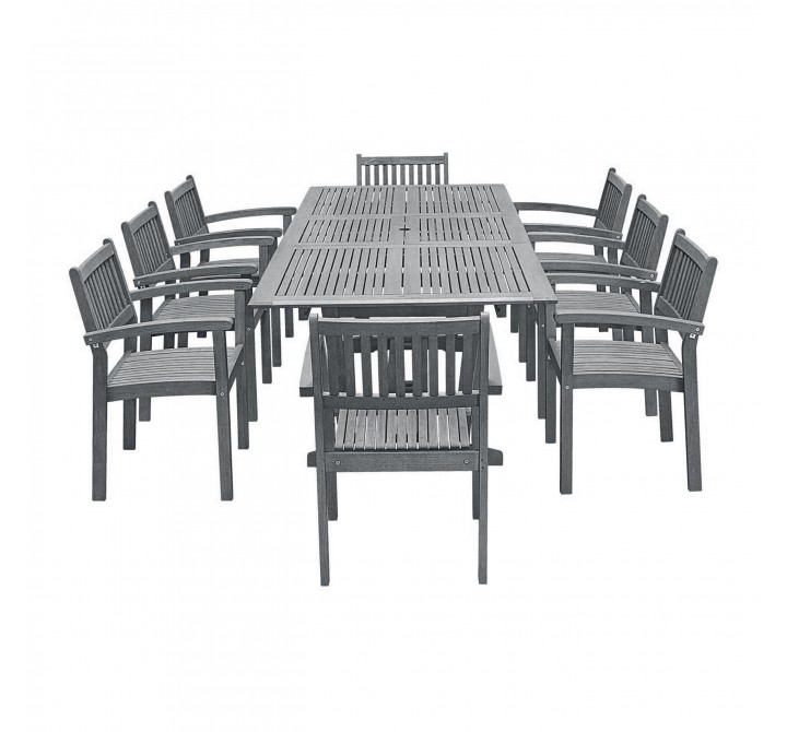 Vifah Renaissance Outdoor Patio Hand-scraped Wood 9-piece Dining Set with Extension Table - White BG