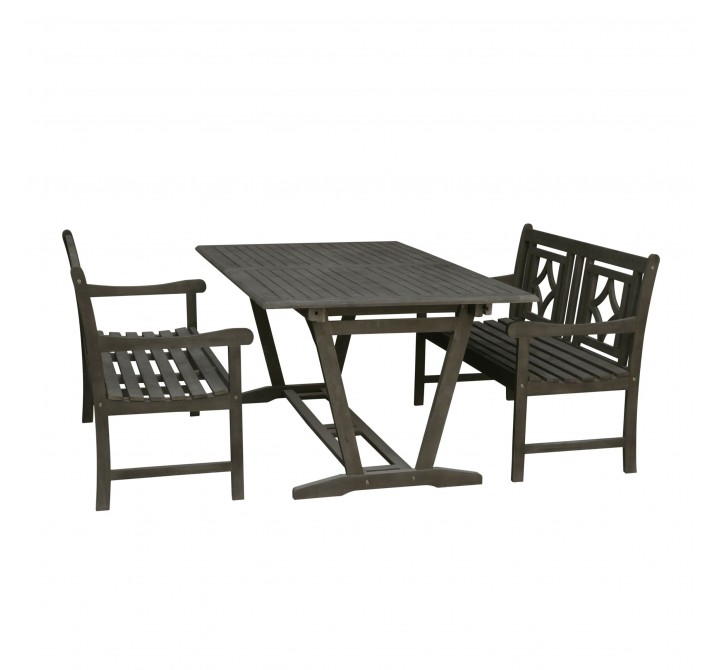 Renaissance Outdoor 3-piece Wood Patio Extendable Table Dining Set - Whiet BG