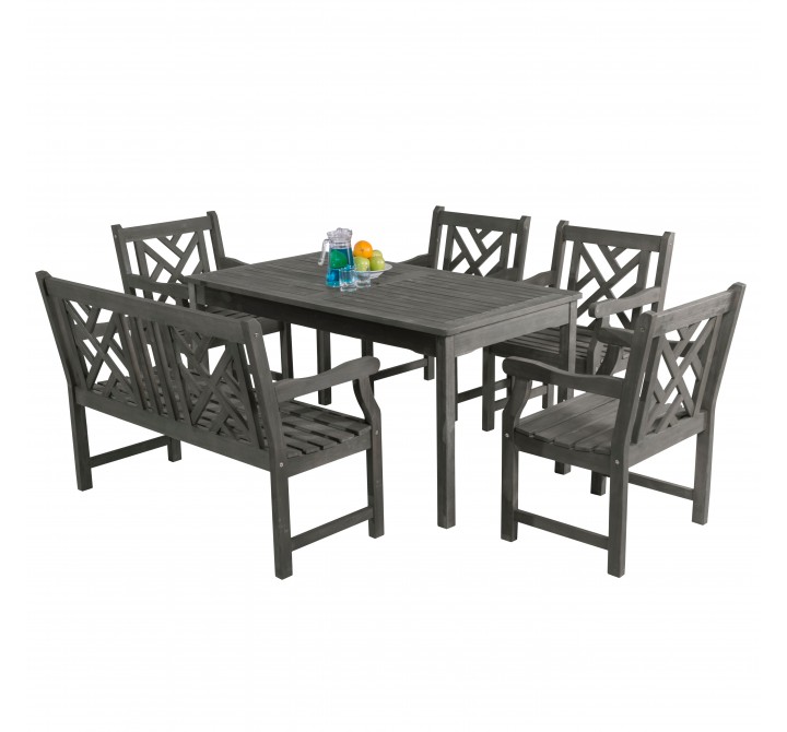 Renaissance Outdoor 6-piece Hand-scraped Wood Patio Dining Set with 4-foot Bench - White BG