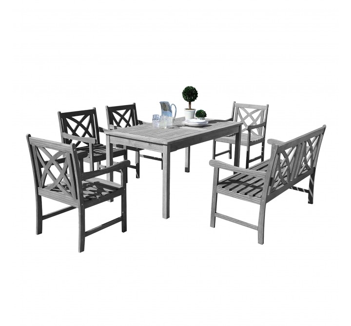 Renaissance Outdoor 6-piece Hand-scraped Wood Patio Dining Set with 4-foot Bench - White BG