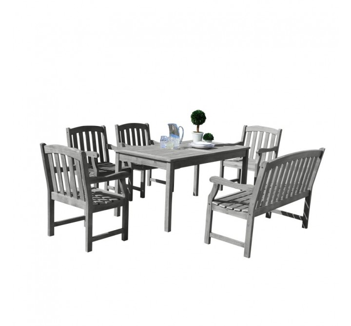 Renaissance Outdoor 6-piece Hand-scraped Wood Patio Dining Set with 4-foot Bench - White BG