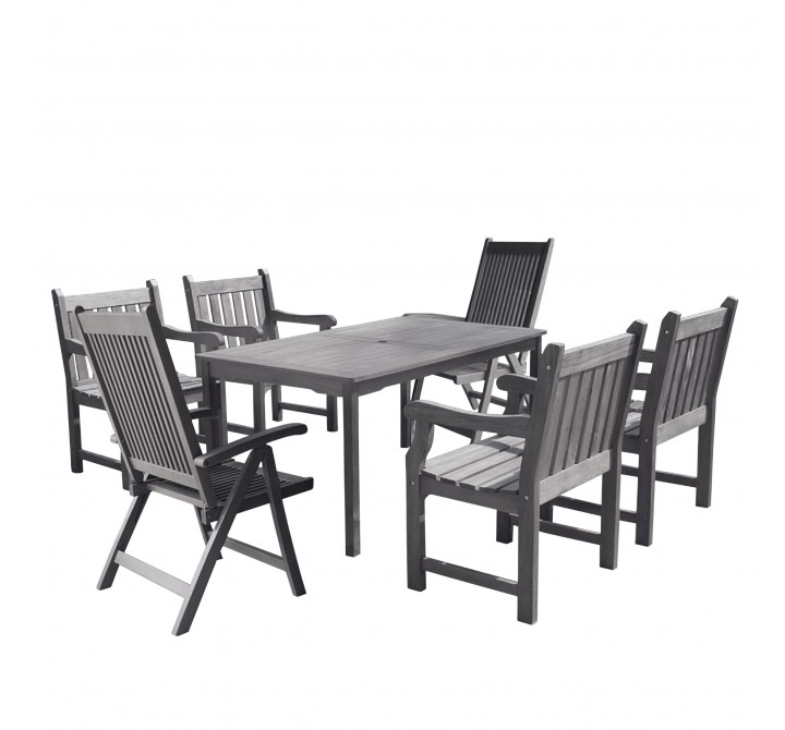 Renaissance Outdoor Patio Hand-scraped Wood 7-piece Dining Set with Reclining Chairs - White BG